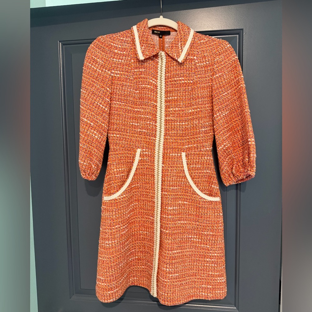 Maje Rimoda Orange Tweed Mini Dress